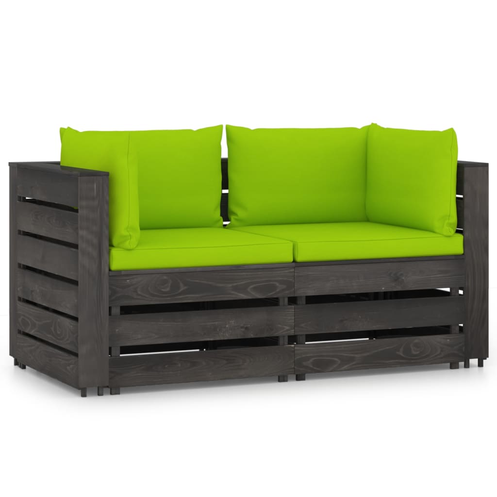 2-Sitzer-Gartensofa mit Kissen Grau Imprägniertes Holz