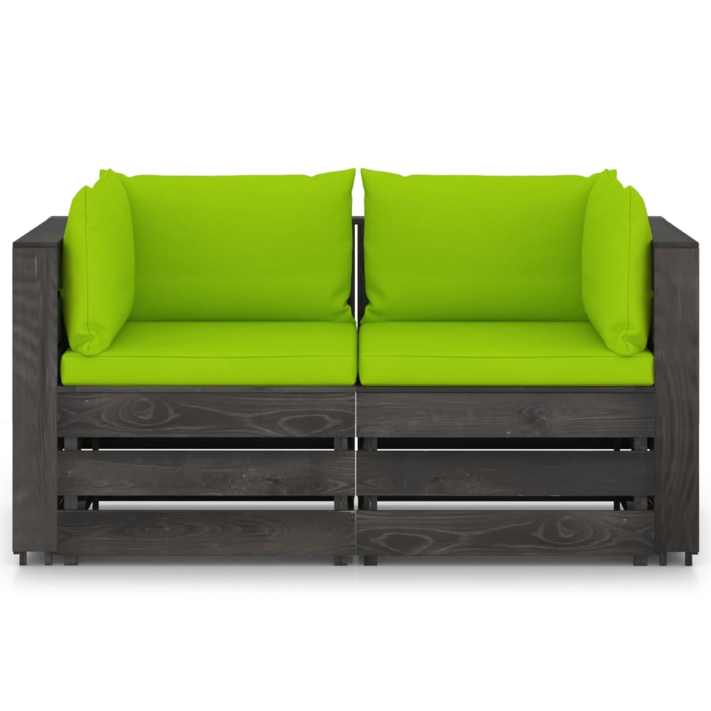2-Sitzer-Gartensofa mit Kissen Grau Imprägniertes Holz