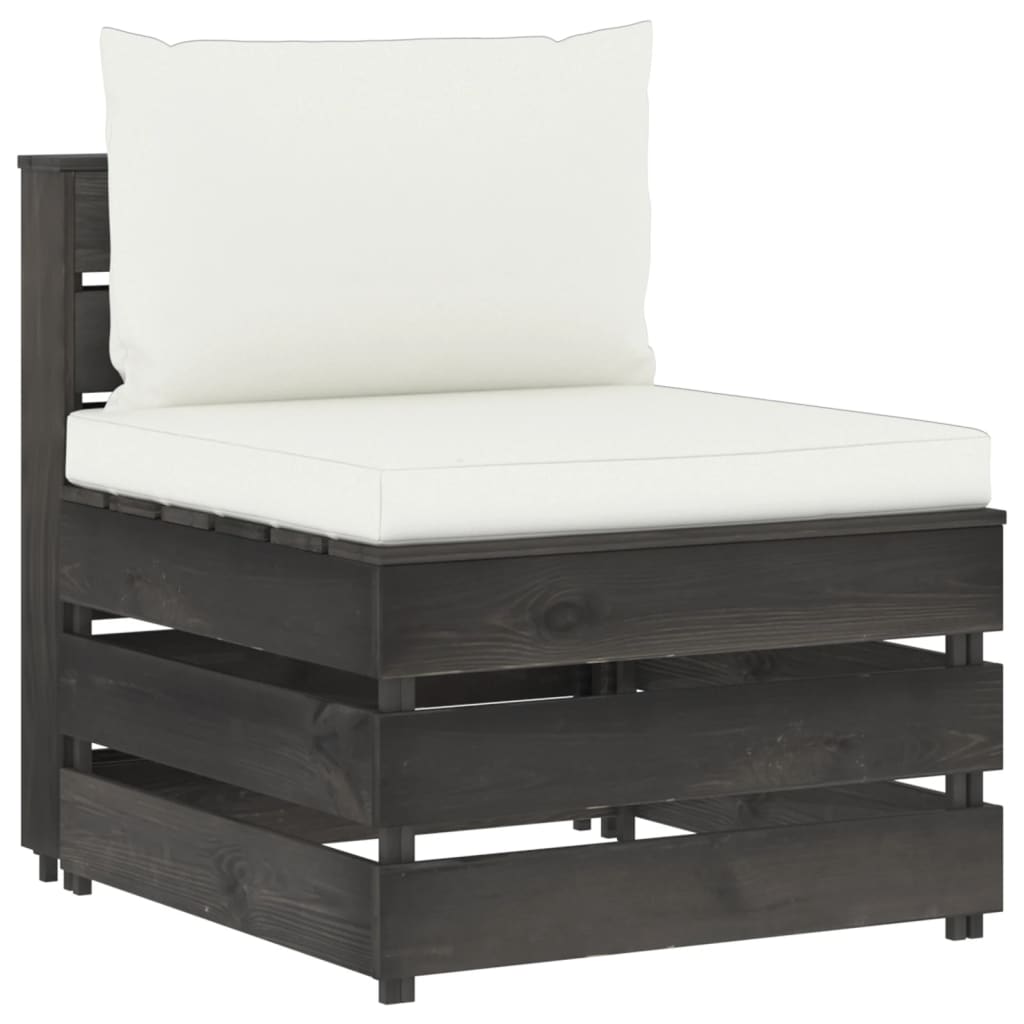 3-Sitzer-Gartensofa mit Kissen Grau Imprägniertes Holz