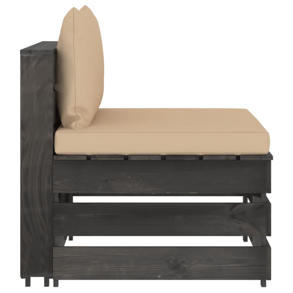 3-Sitzer-Gartensofa mit Kissen Grau Imprägniertes Holz