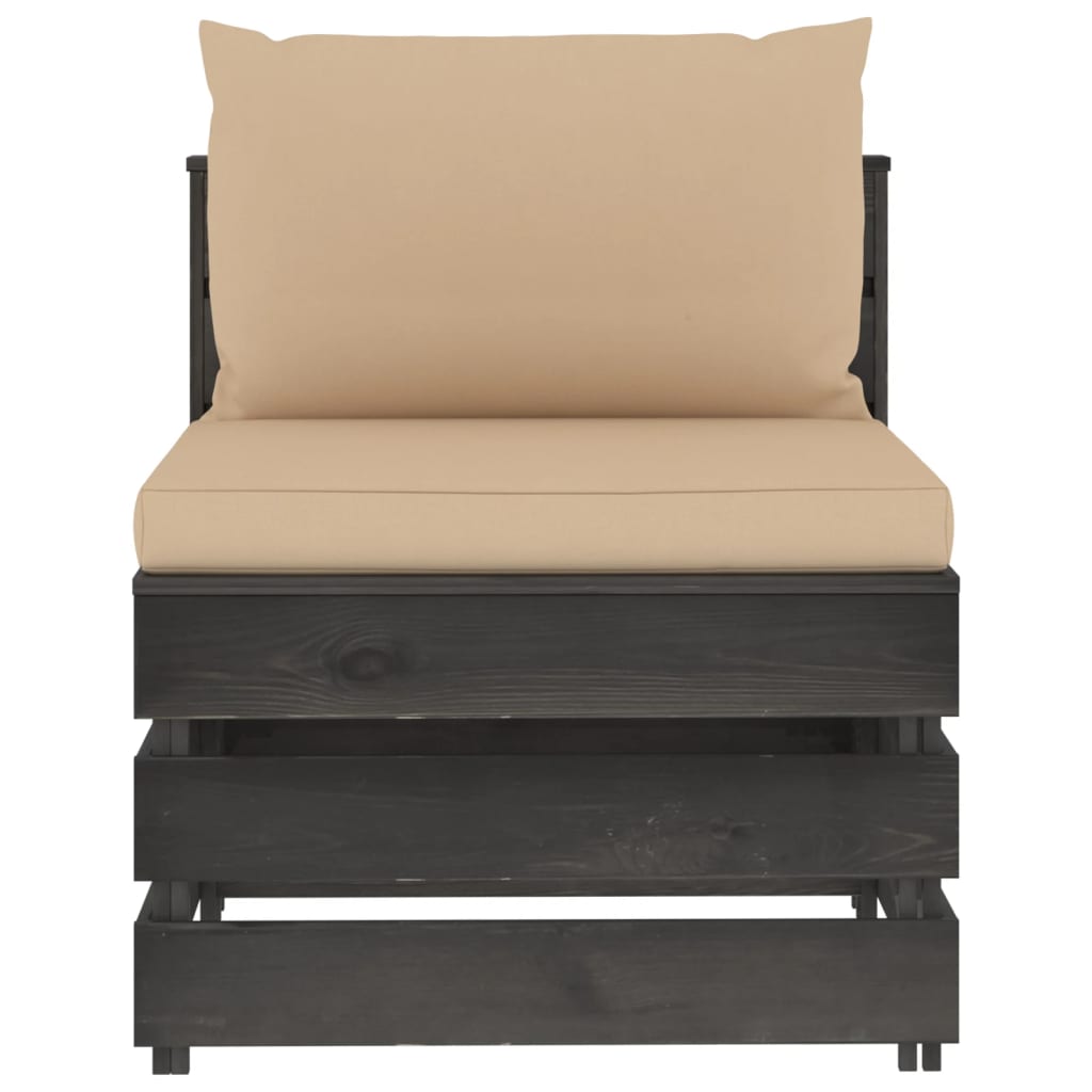 3-Sitzer-Gartensofa mit Kissen Grau Imprägniertes Holz
