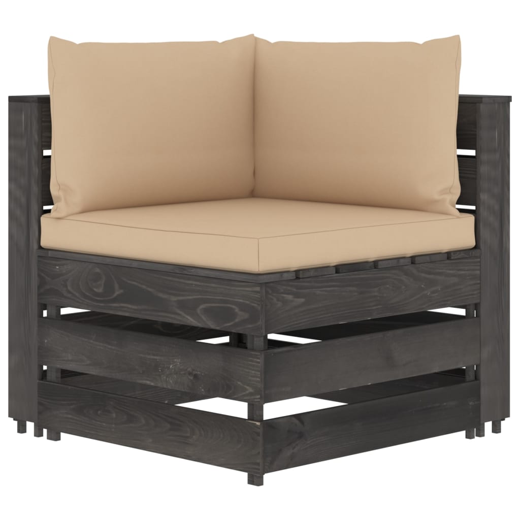 3-Sitzer-Gartensofa mit Kissen Grau Imprägniertes Holz