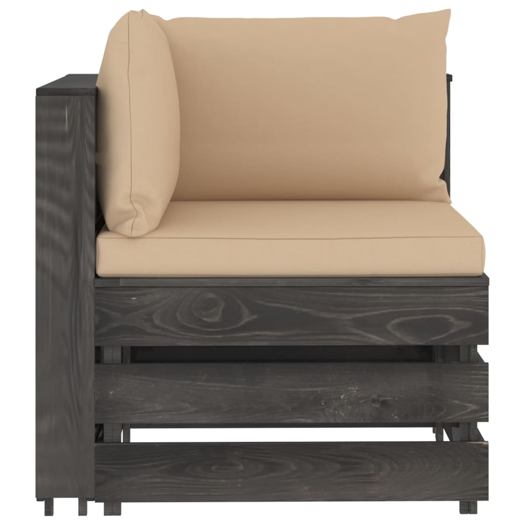3-Sitzer-Gartensofa mit Kissen Grau Imprägniertes Holz