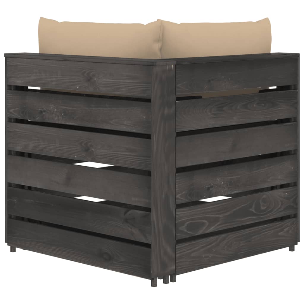 3-Sitzer-Gartensofa mit Kissen Grau Imprägniertes Holz