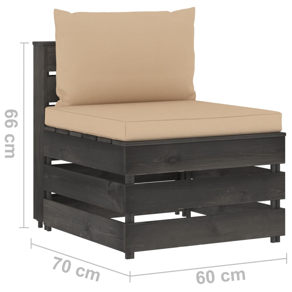 3-Sitzer-Gartensofa mit Kissen Grau Imprägniertes Holz