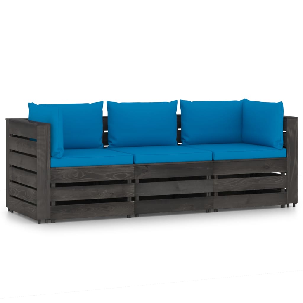 3-Sitzer-Gartensofa mit Kissen Grau Imprägniertes Holz