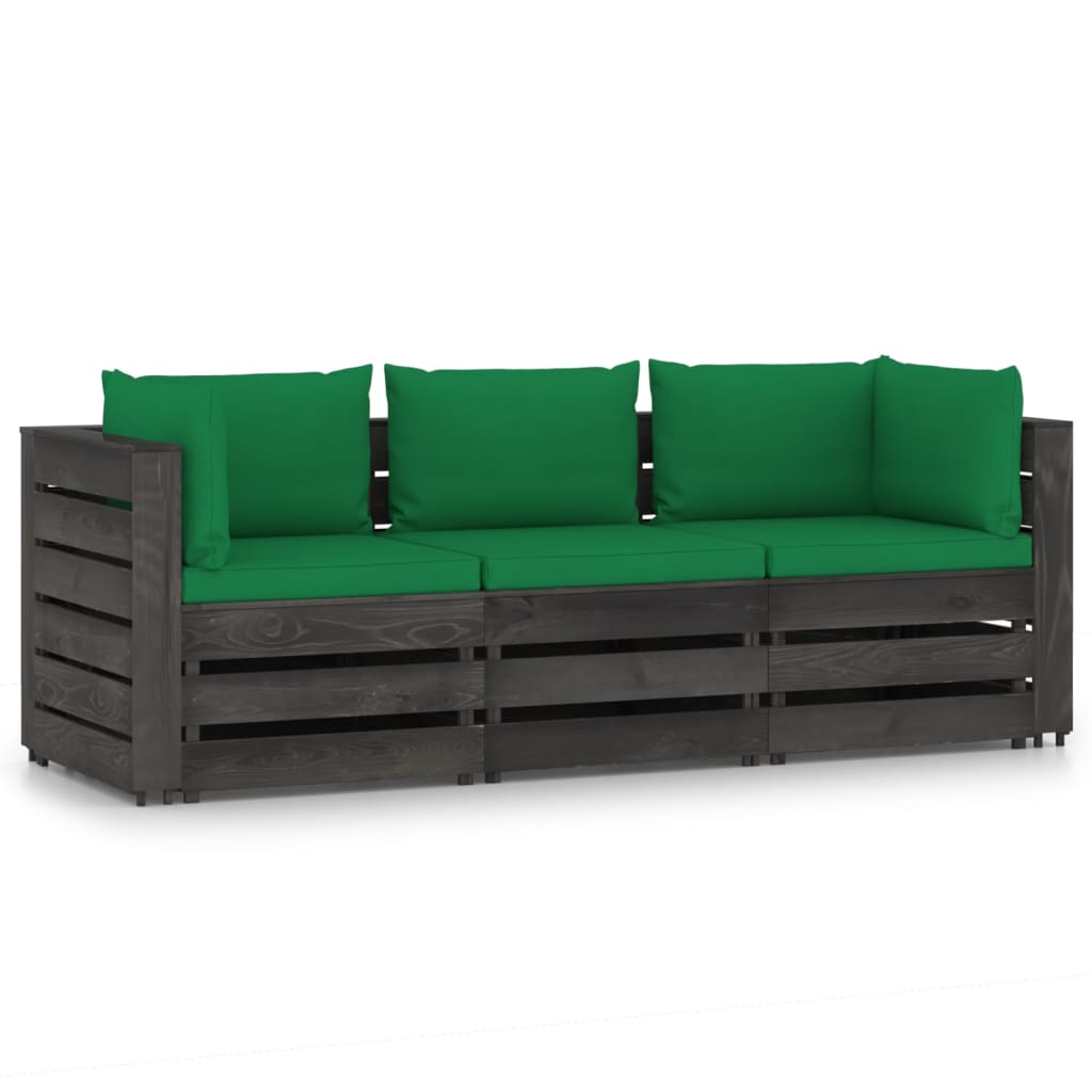 3-Sitzer-Gartensofa mit Kissen Grau Imprägniertes Holz