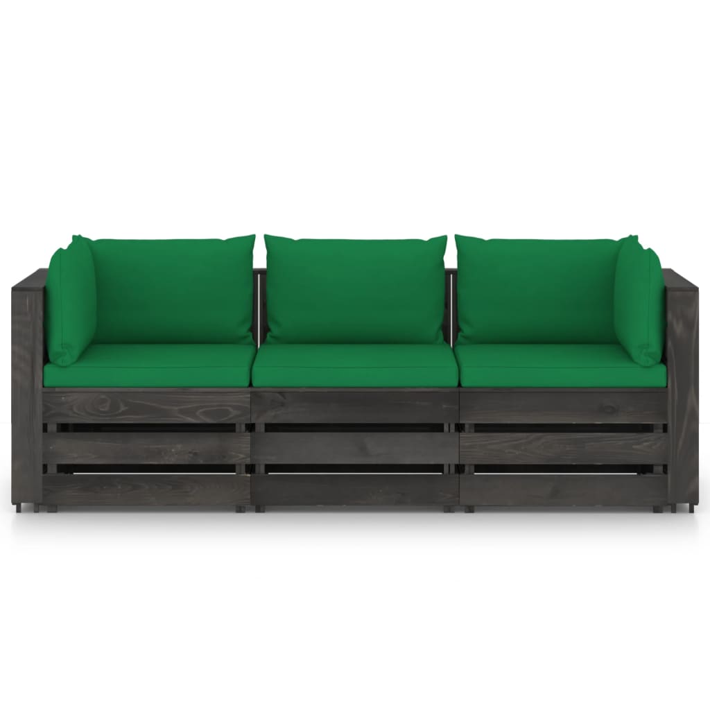 3-Sitzer-Gartensofa mit Kissen Grau Imprägniertes Holz