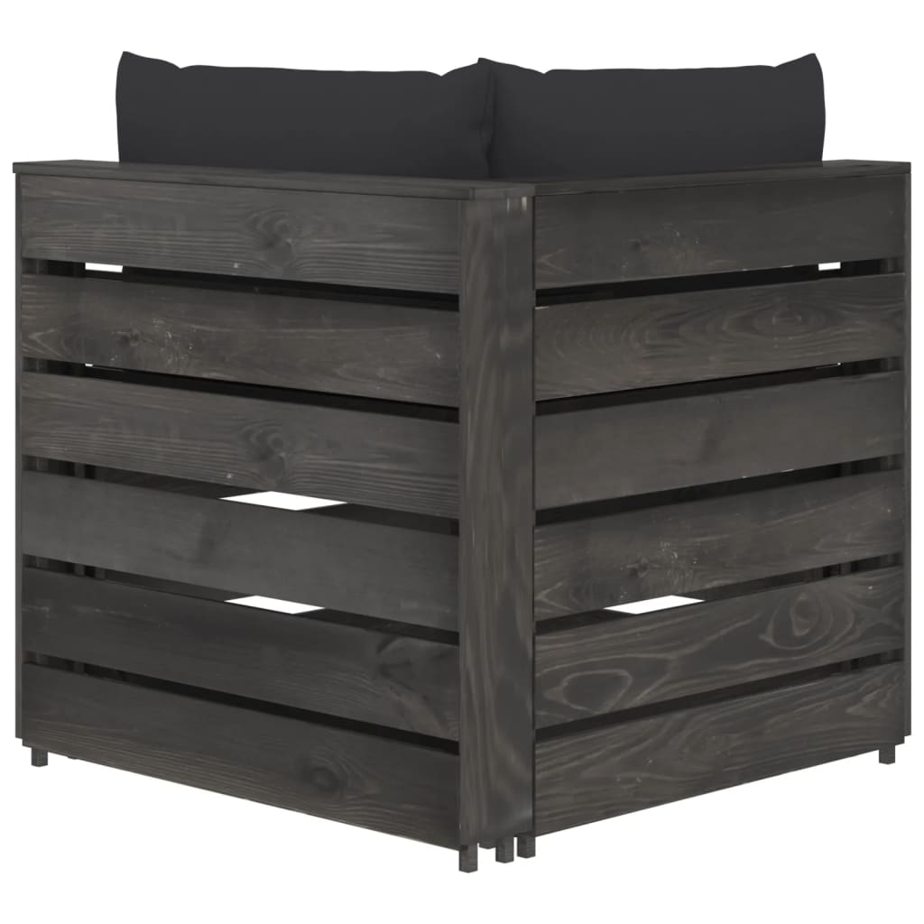 3-Sitzer-Gartensofa mit Kissen Grau Imprägniertes Holz