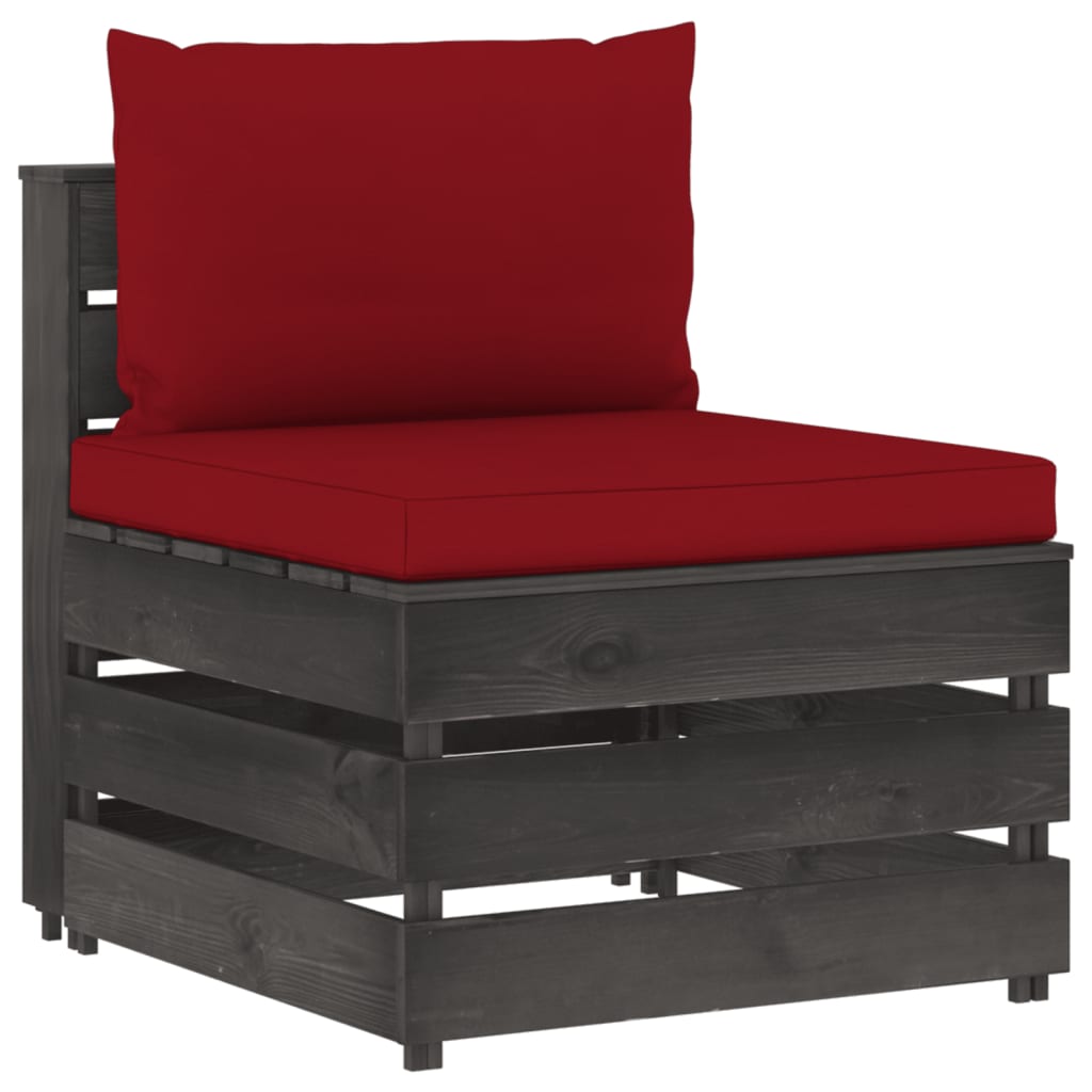 3-Sitzer-Gartensofa mit Kissen Grau Imprägniertes Holz