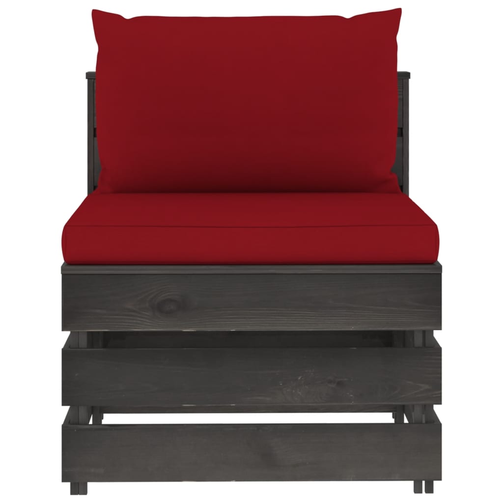 3-Sitzer-Gartensofa mit Kissen Grau Imprägniertes Holz