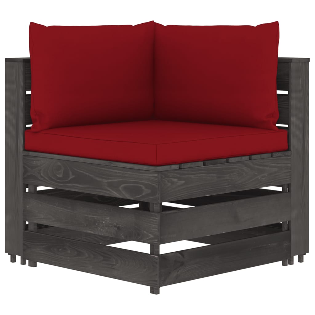 3-Sitzer-Gartensofa mit Kissen Grau Imprägniertes Holz