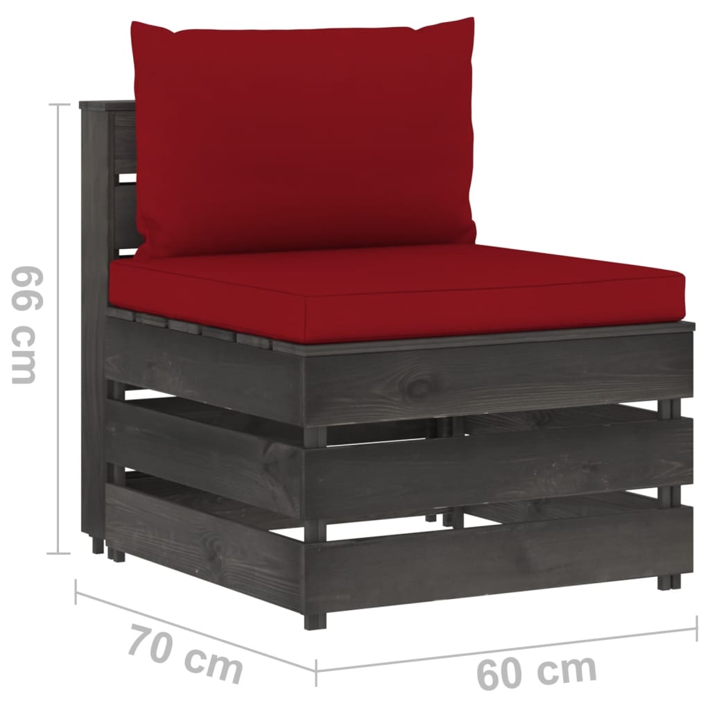 3-Sitzer-Gartensofa mit Kissen Grau Imprägniertes Holz