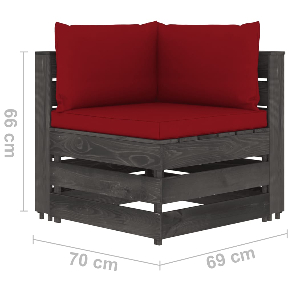 3-Sitzer-Gartensofa mit Kissen Grau Imprägniertes Holz