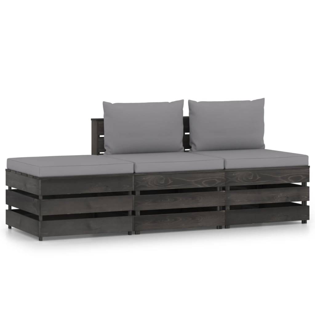 3-tlg. Garten-Lounge-Set mit Kissen Grau Imprägniertes Holz