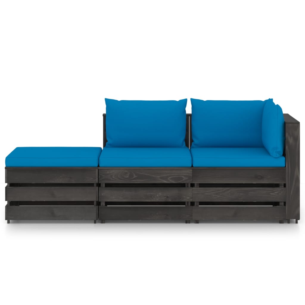 3-tlg. Garten-Lounge-Set mit Kissen Grau Imprägniertes Holz
