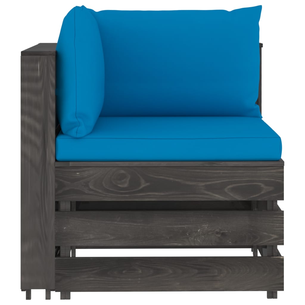 3-tlg. Garten-Lounge-Set mit Kissen Grau Imprägniertes Holz