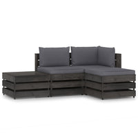 Thumbnail for 4-tlg. Garten-Lounge-Set mit Kissen Grau Imprägniertes Holz