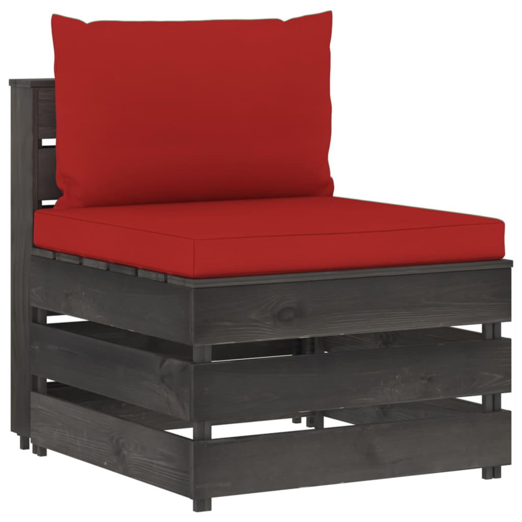 4-tlg. Garten-Lounge-Set mit Kissen Grau Imprägniertes Holz