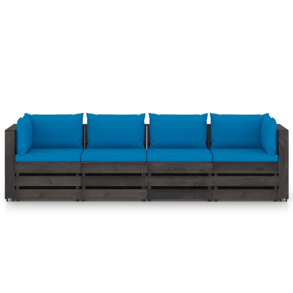 4-Sitzer-Gartensofa mit Kissen Grau Imprägniertes Holz