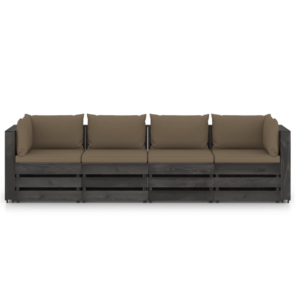 4-Sitzer-Gartensofa mit Kissen Grau Imprägniertes Holz