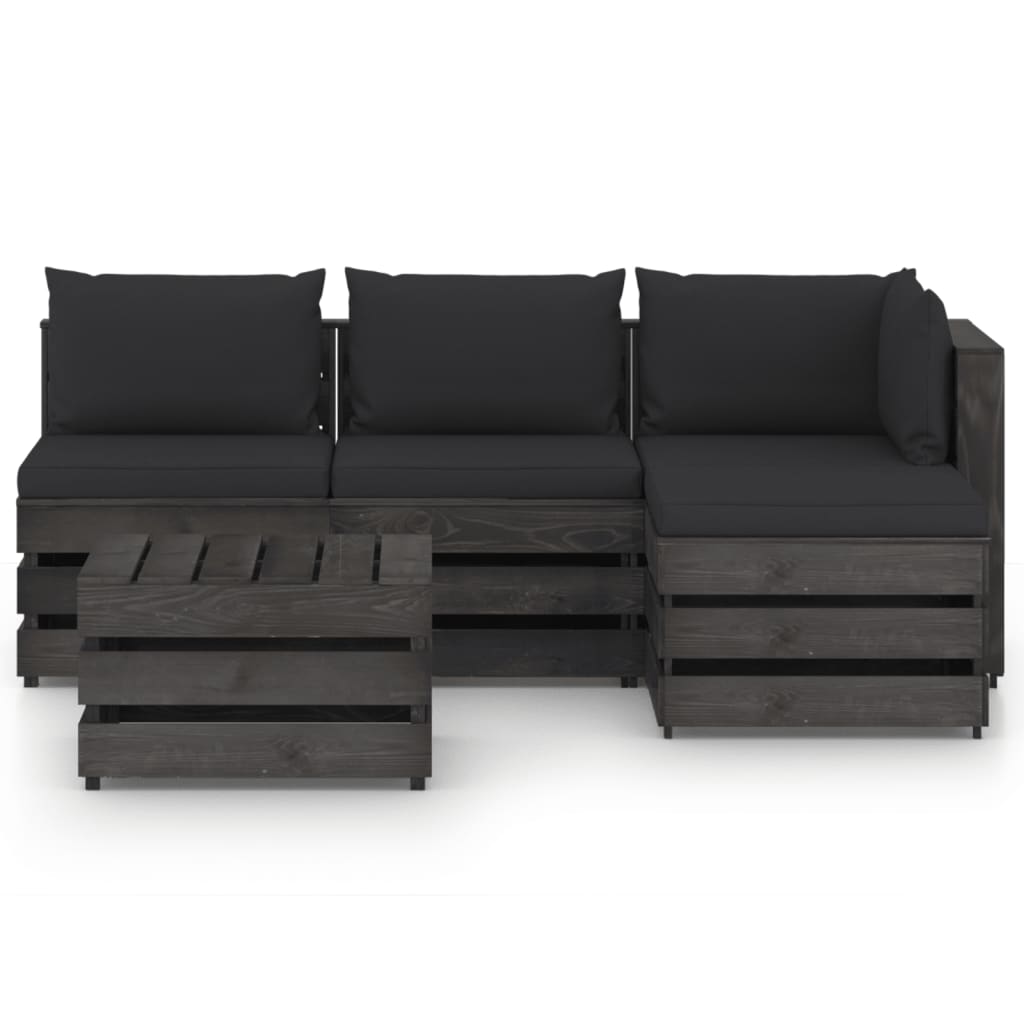 5-tlg. Garten-Lounge-Set mit Kissen Grau Imprägniertes Holz