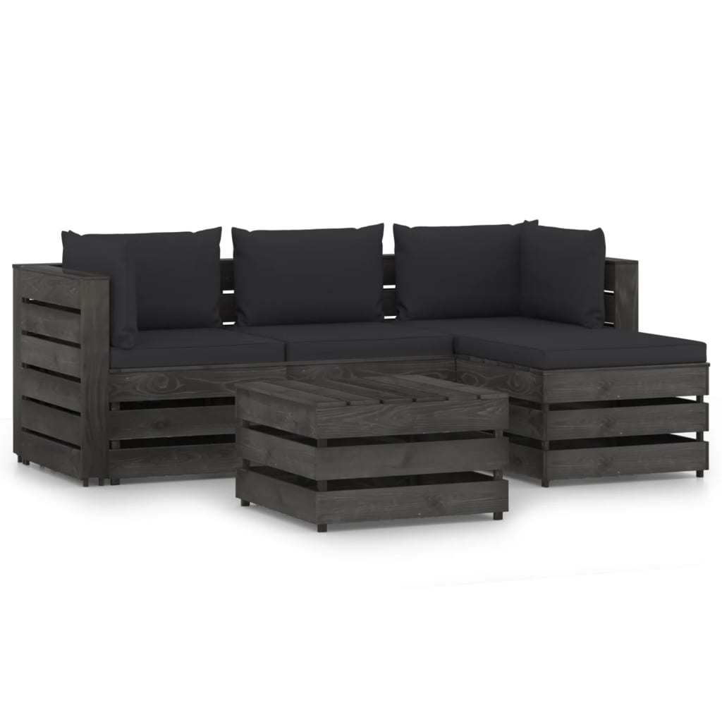 5-tlg. Garten-Lounge-Set mit Kissen Grau Imprägniertes Holz