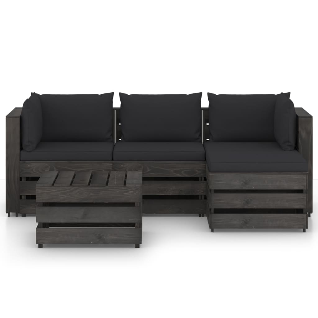 5-tlg. Garten-Lounge-Set mit Kissen Grau Imprägniertes Holz