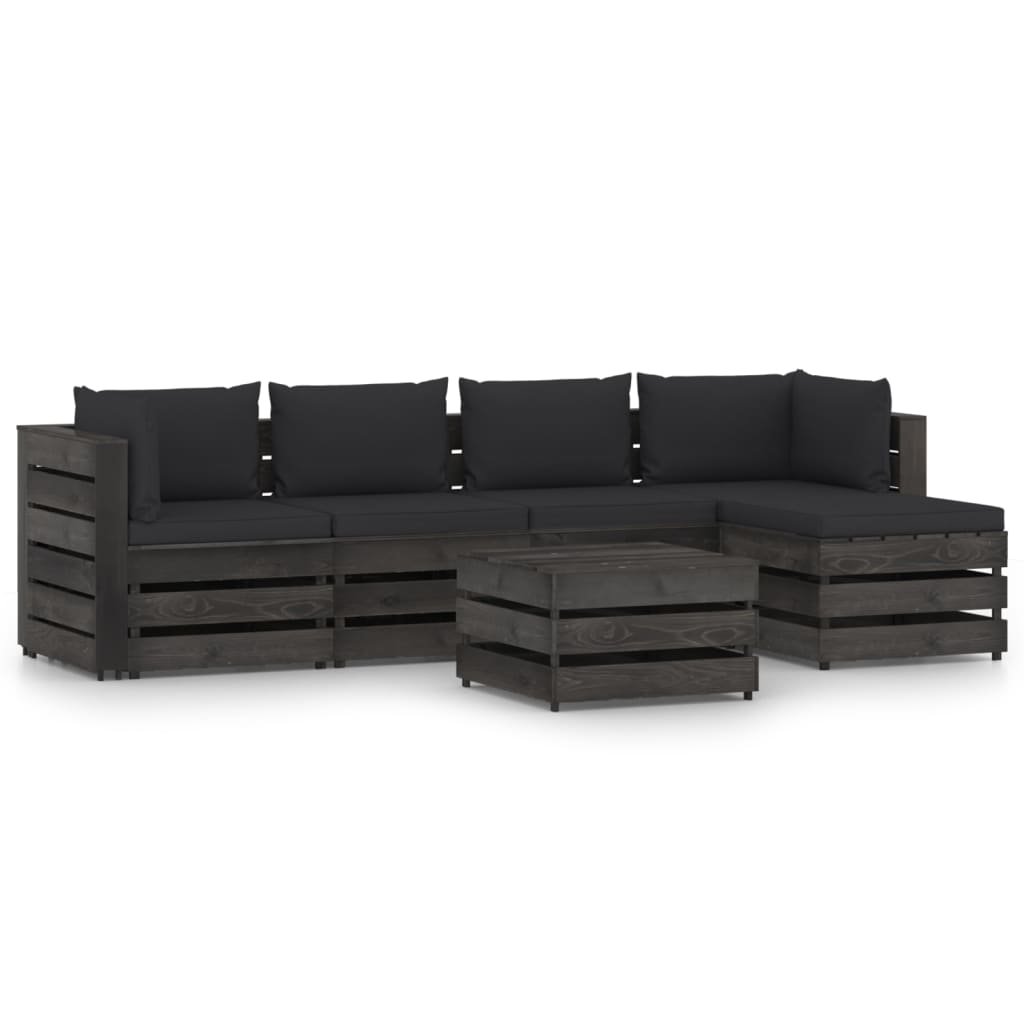 6-tlg. Garten-Lounge-Set mit Kissen Grau Imprägniertes Holz