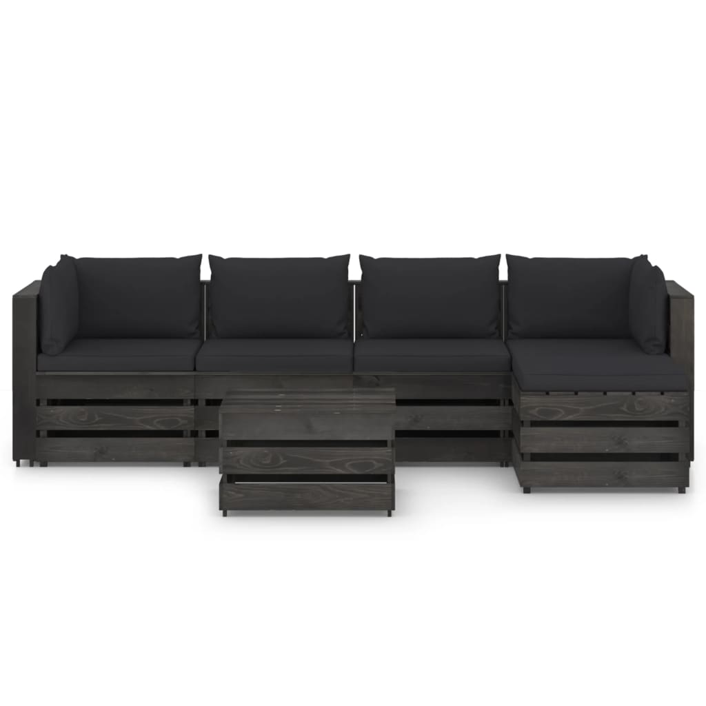 6-tlg. Garten-Lounge-Set mit Kissen Grau Imprägniertes Holz