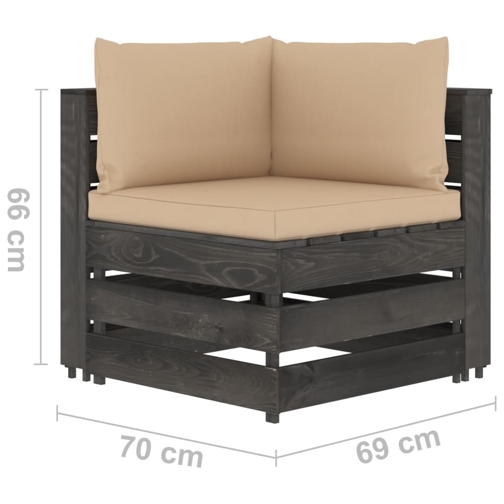 6-tlg. Garten-Lounge-Set mit Kissen Grau Imprägniertes Holz