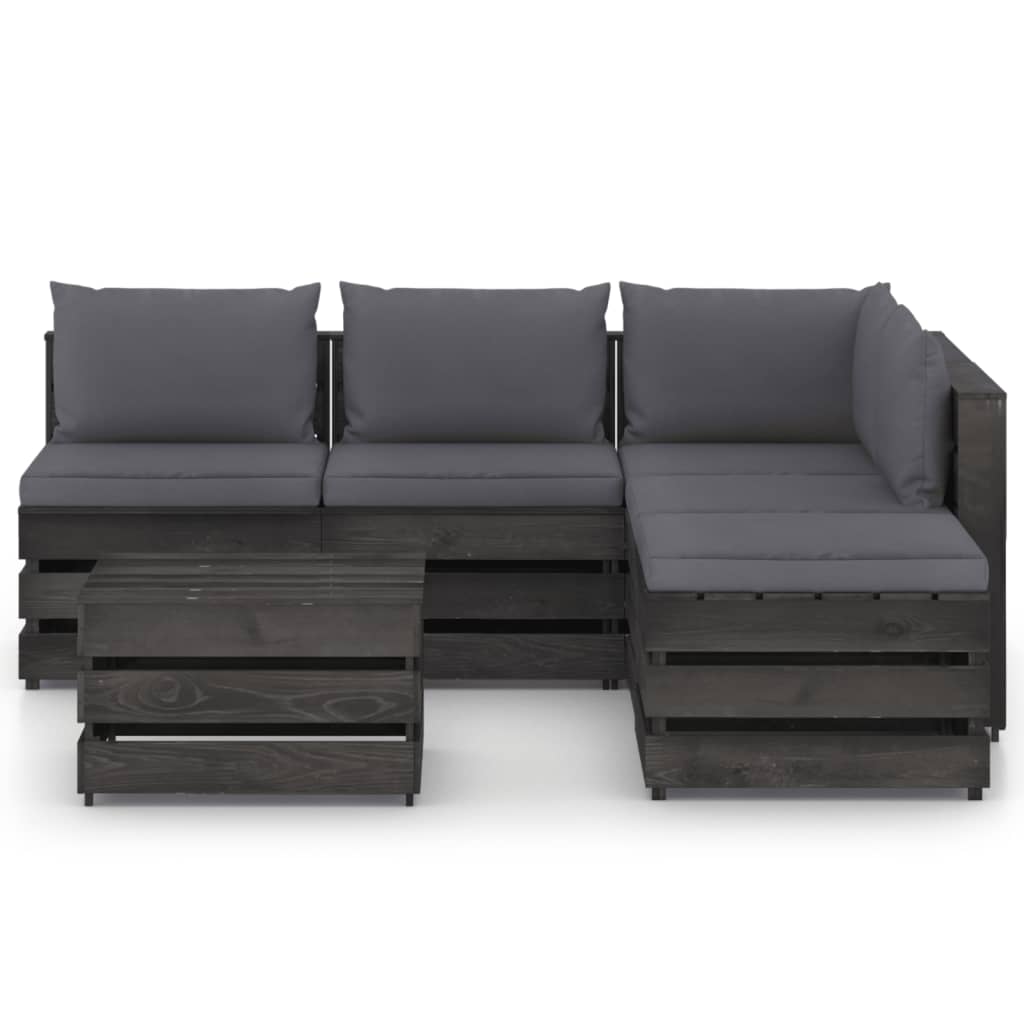6-tlg. Garten-Lounge-Set mit Kissen Grau Imprägniertes Holz