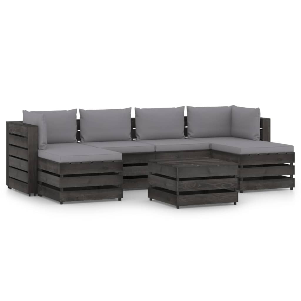 7-tlg. Garten-Lounge-Set mit Kissen Grau Imprägniertes Holz
