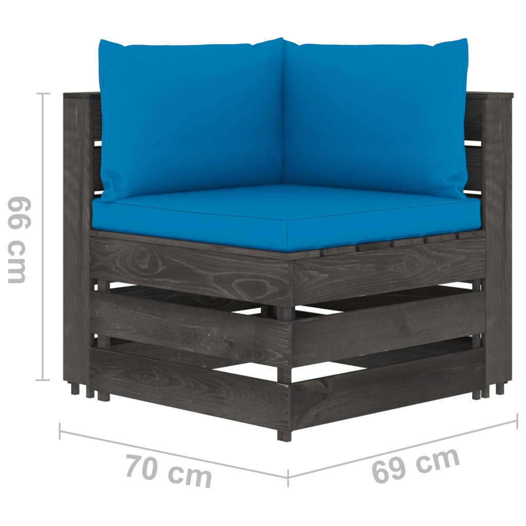 7-tlg. Garten-Lounge-Set mit Kissen Grau Imprägniertes Holz