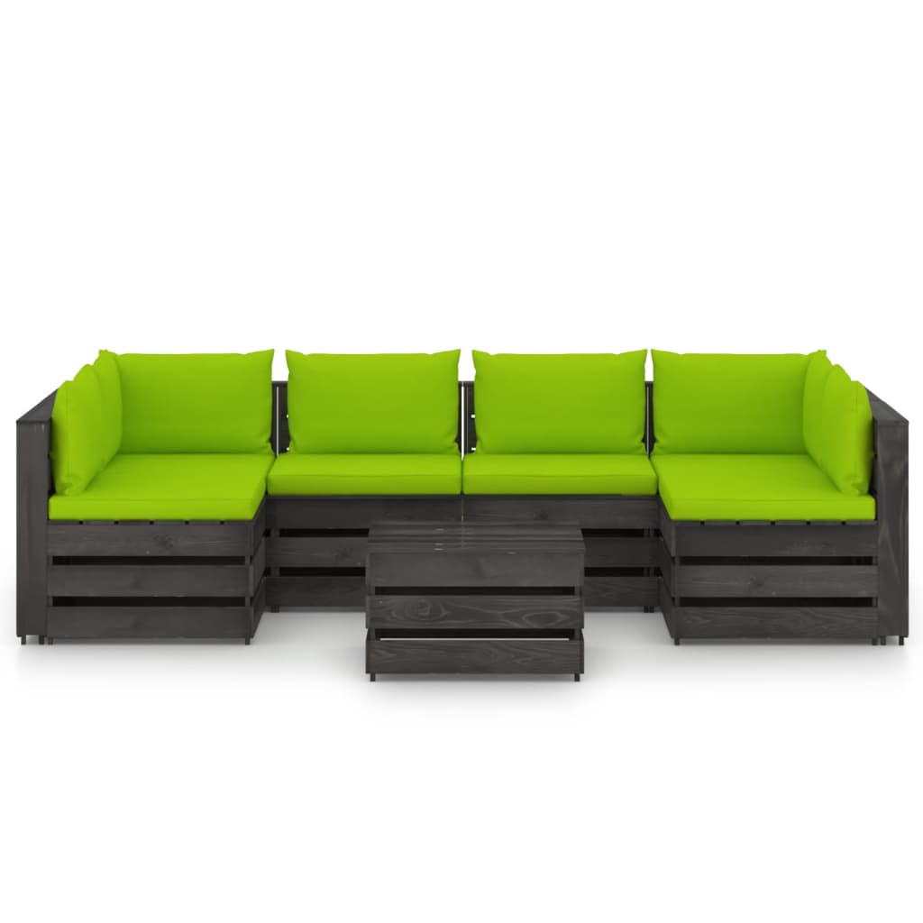 7-tlg. Garten-Lounge-Set mit Kissen Grau Imprägniertes Holz
