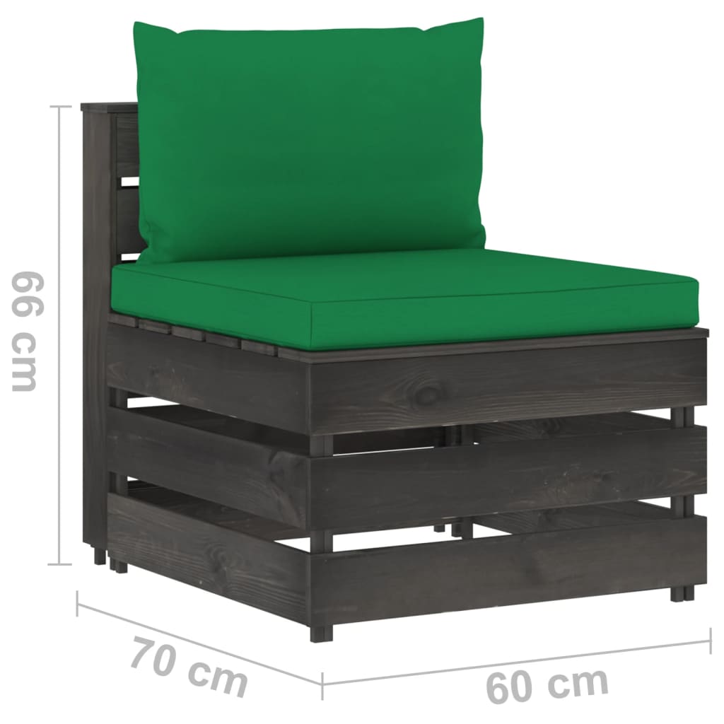 9-tlg. Garten-Lounge-Set mit Kissen Grau Imprägniertes Holz