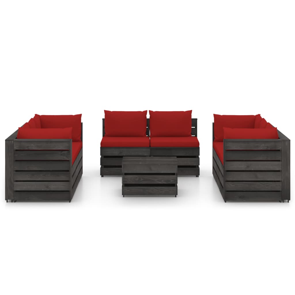 9-tlg. Garten-Lounge-Set mit Kissen Grau Imprägniertes Holz