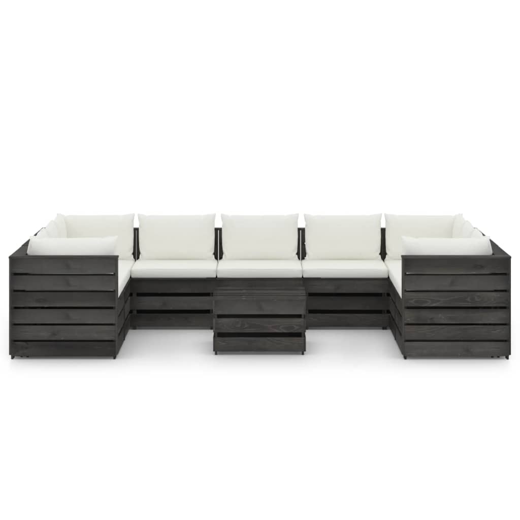 10-tlg. Garten-Lounge-Set mit Kissen Grau Imprägniertes Holz