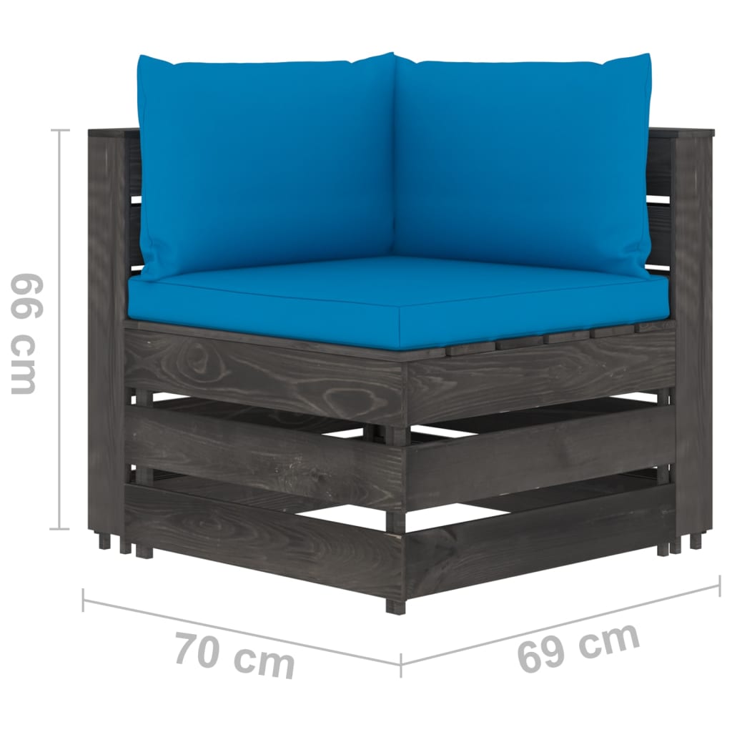 10-tlg. Garten-Lounge-Set mit Kissen Grau Imprägniertes Holz
