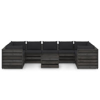 Thumbnail for 10-tlg. Garten-Lounge-Set mit Kissen Grau Imprägniertes Holz