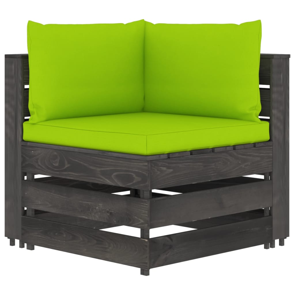 10-tlg. Garten-Lounge-Set mit Kissen Grau Imprägniertes Holz