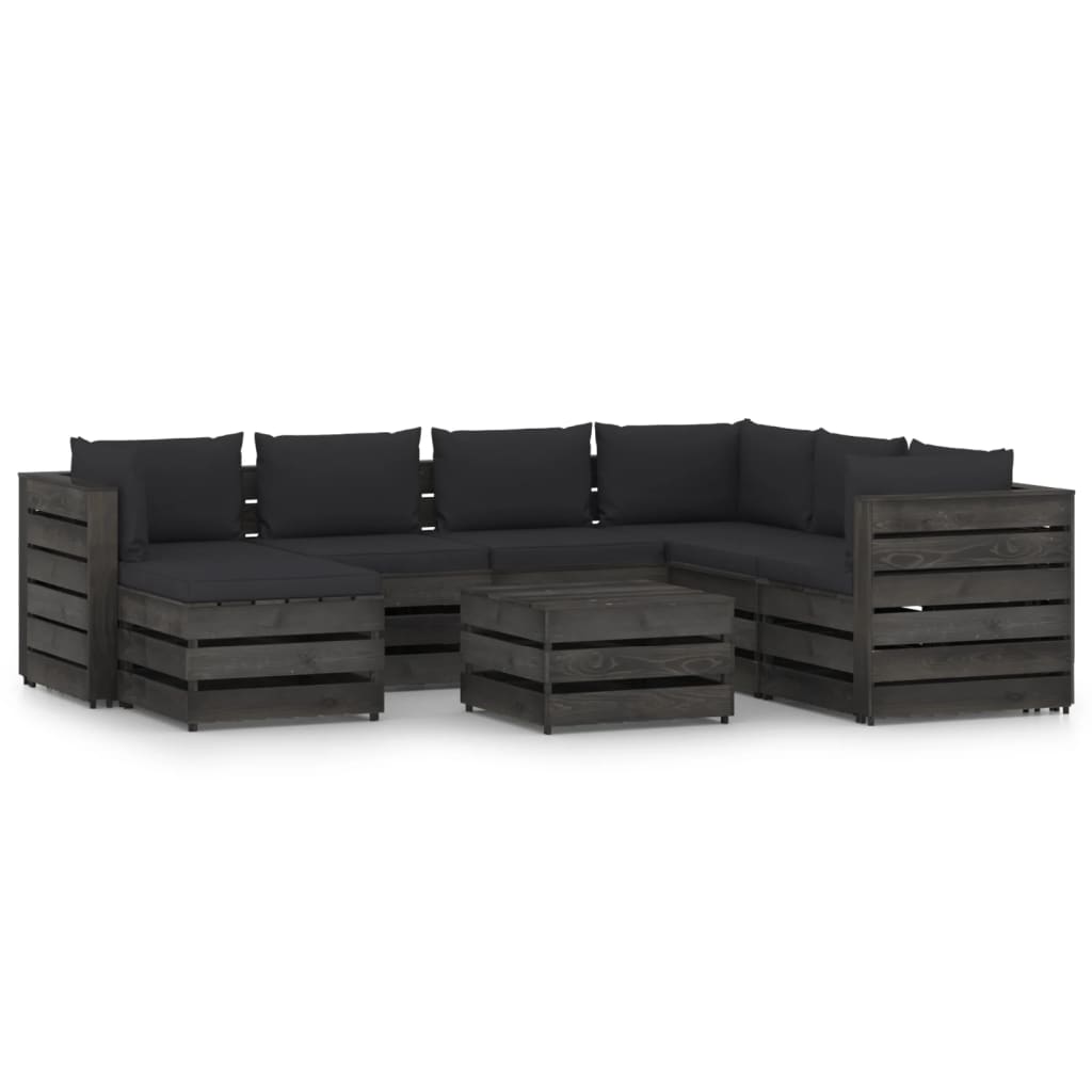 8-tlg. Garten-Lounge-Set mit Kissen Grau Imprägniertes Holz