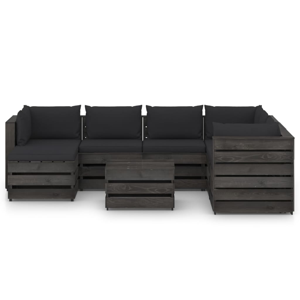 8-tlg. Garten-Lounge-Set mit Kissen Grau Imprägniertes Holz