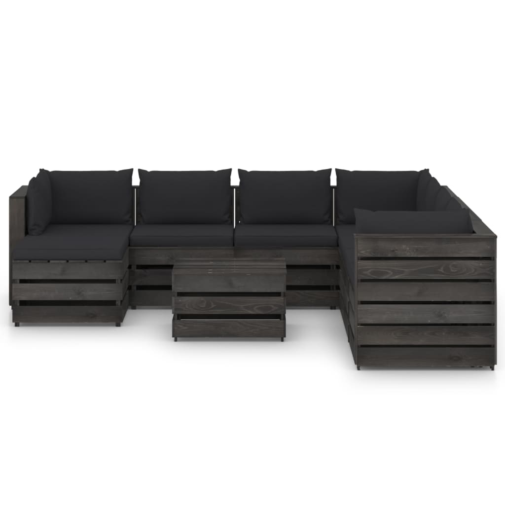 9-tlg. Garten-Lounge-Set mit Kissen Grau Imprägniertes Holz