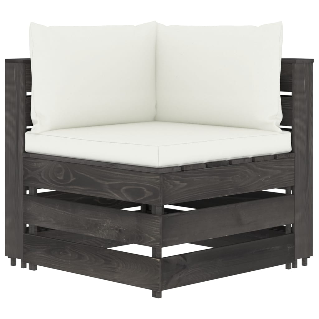 10-tlg. Garten-Lounge-Set mit Kissen Grau Imprägniertes Holz
