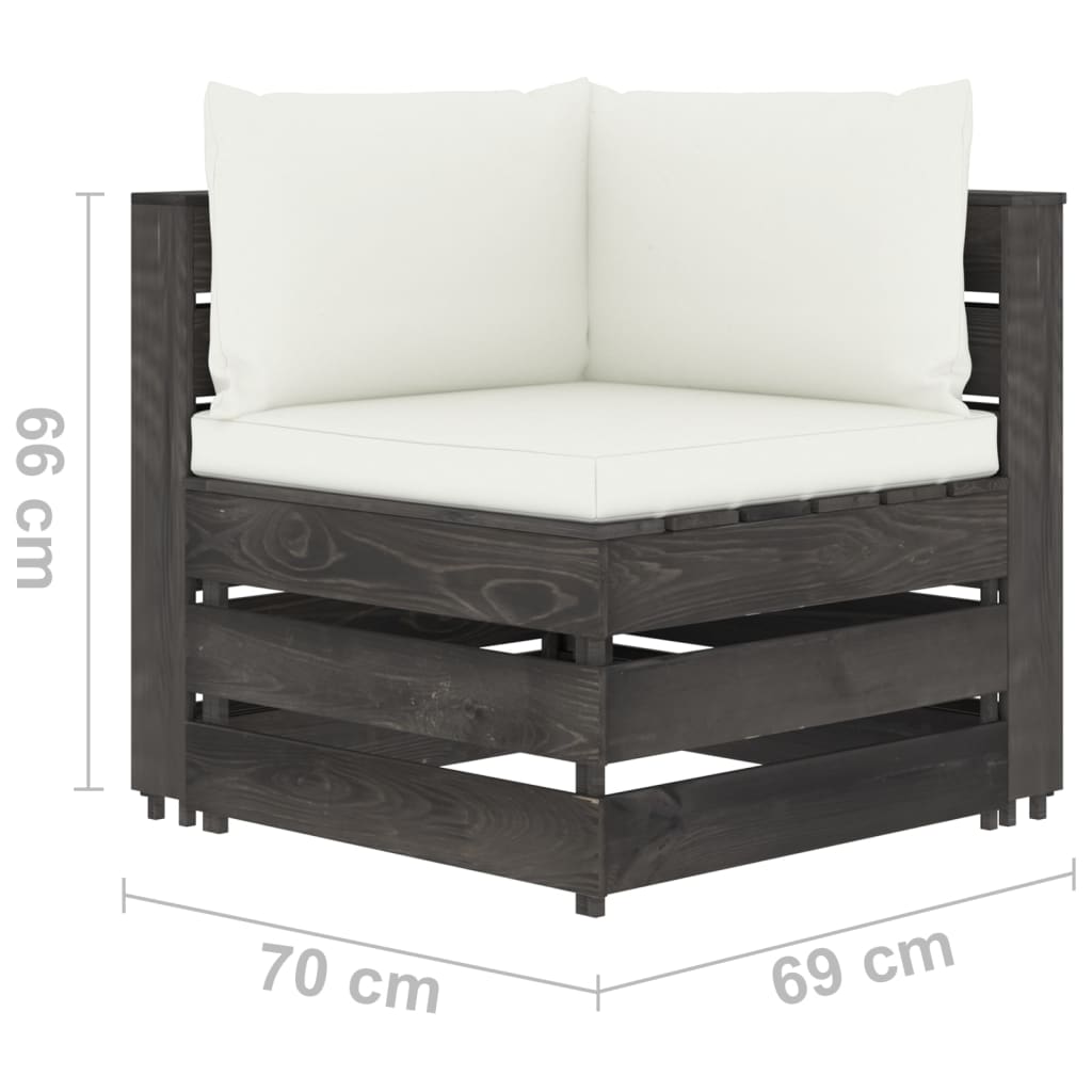 10-tlg. Garten-Lounge-Set mit Kissen Grau Imprägniertes Holz