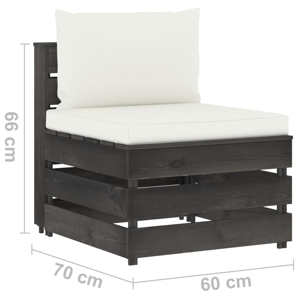 10-tlg. Garten-Lounge-Set mit Kissen Grau Imprägniertes Holz