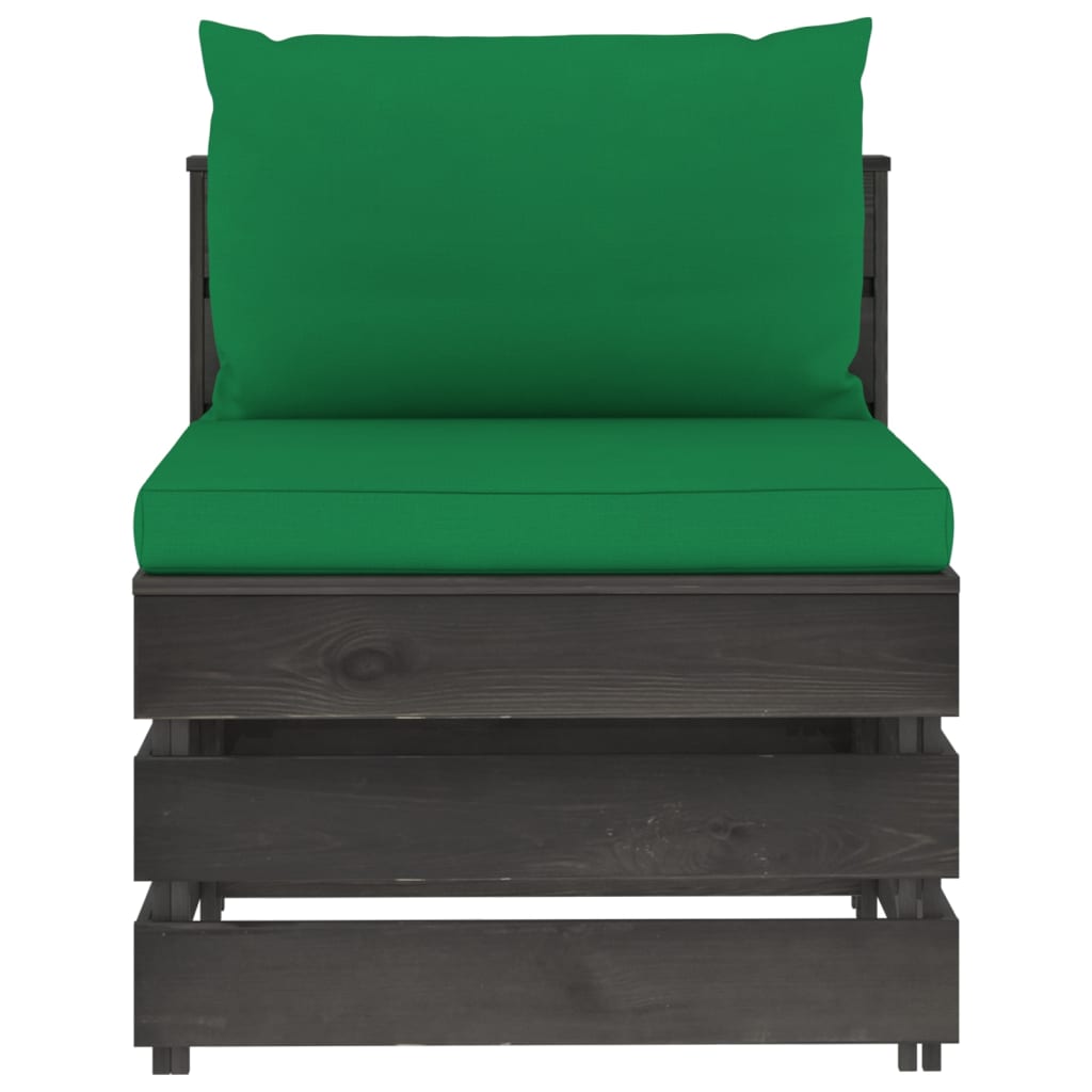 10-tlg. Garten-Lounge-Set mit Kissen Grau Imprägniertes Holz
