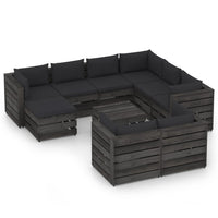 Thumbnail for 10-tlg. Garten-Lounge-Set mit Kissen Grau Imprägniertes Holz