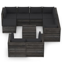 Thumbnail for 10-tlg. Garten-Lounge-Set mit Kissen Grau Imprägniertes Holz